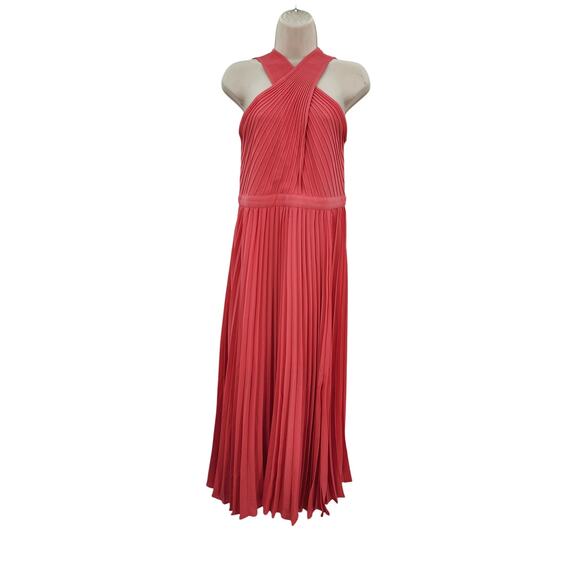 Ted Baker Loueli Cross Front Pleated Midi Dress Coral Size 3 US 10-12 - Picture 6 of 16
